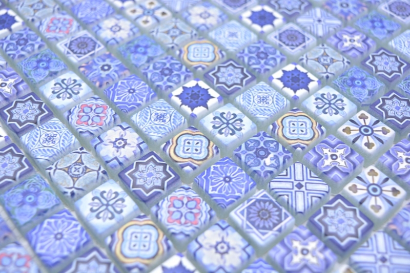 Muestra de mano mosaico azulejo vidrio mosaico combi retro biscuit azul azulejo backsplash baño MOS78-RB33_m