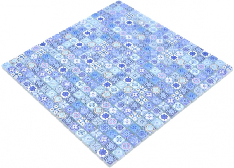 Muestra de mano mosaico azulejo vidrio mosaico combi retro biscuit azul azulejo backsplash baño MOS78-RB33_m