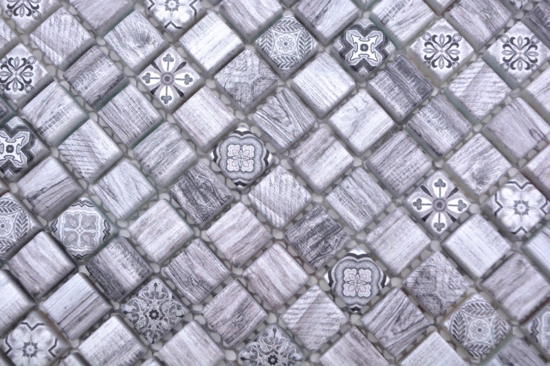 Muestra de mano mosaico azulejo mosaico de vidrio combi retro madera gris cocina splashback baño MOS78-W09_m
