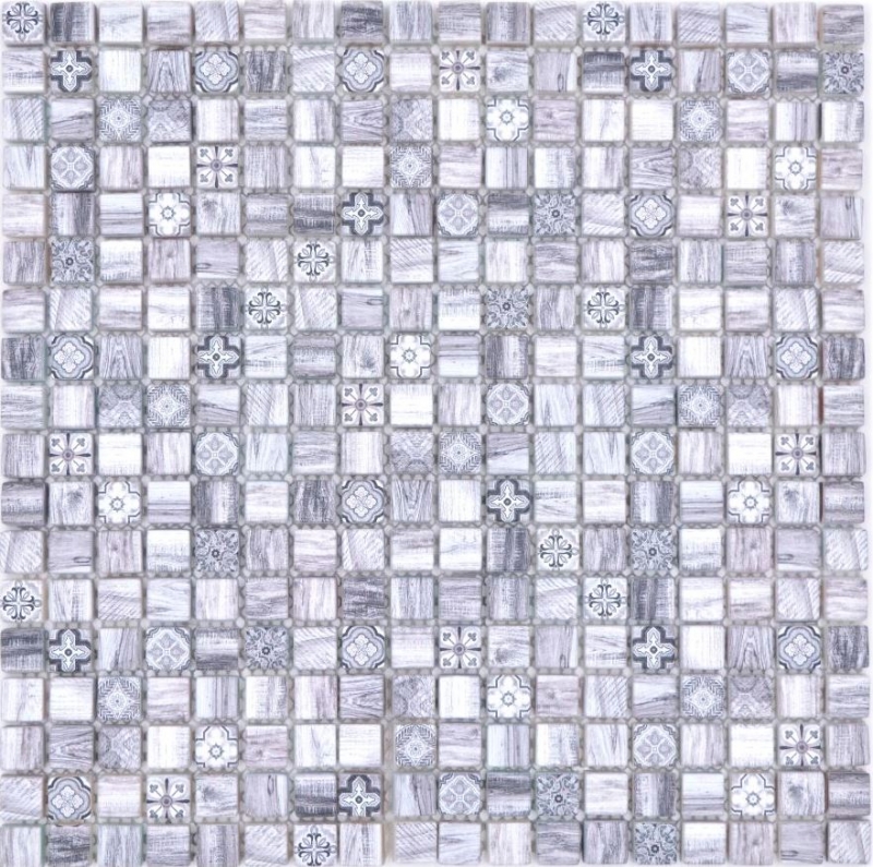 Muestra de mano mosaico azulejo mosaico de vidrio combi retro madera gris cocina splashback baño MOS78-W09_m