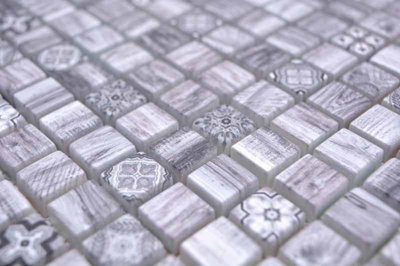 Muestra de mano mosaico azulejo mosaico de vidrio combi retro madera gris cocina splashback baño MOS78-W09_m