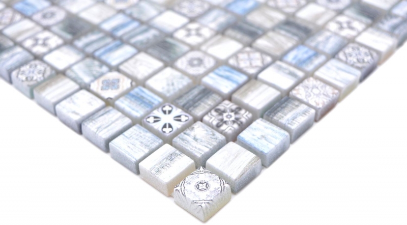 Muestra de mano mosaico azulejo vidrio mosaico combi retro madera gris azul claro azulejo espejo baño MOS78-W39_m