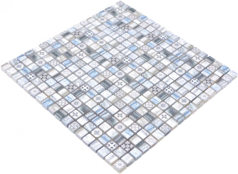 Muestra de mano mosaico azulejo vidrio mosaico combi retro madera gris azul claro azulejo espejo baño MOS78-W39_m