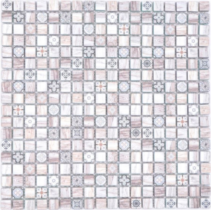 Muestra de mano mosaico azulejo mosaico de vidrio combi retro madera marrón claro azulejo backsplash cocina MOS78-W79_m