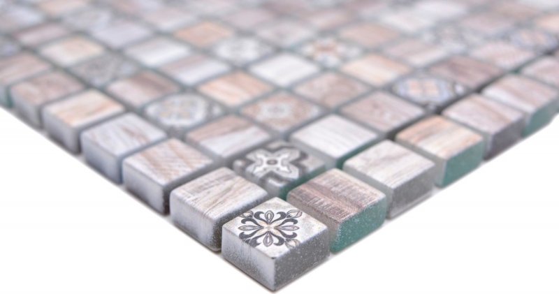Muestra de mano mosaico azulejo mosaico de vidrio combi retro madera marrón claro azulejo backsplash cocina MOS78-W79_m