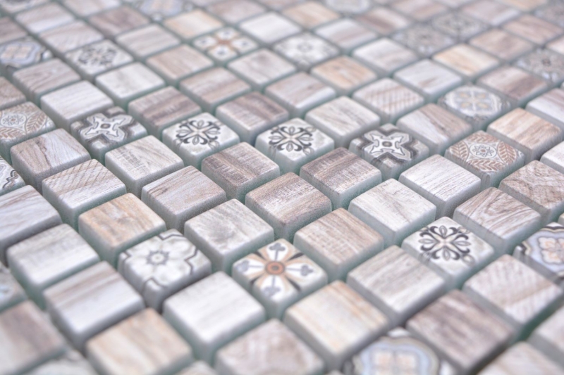 Muestra de mano mosaico azulejo mosaico de vidrio combi retro madera marrón claro azulejo backsplash cocina MOS78-W79_m