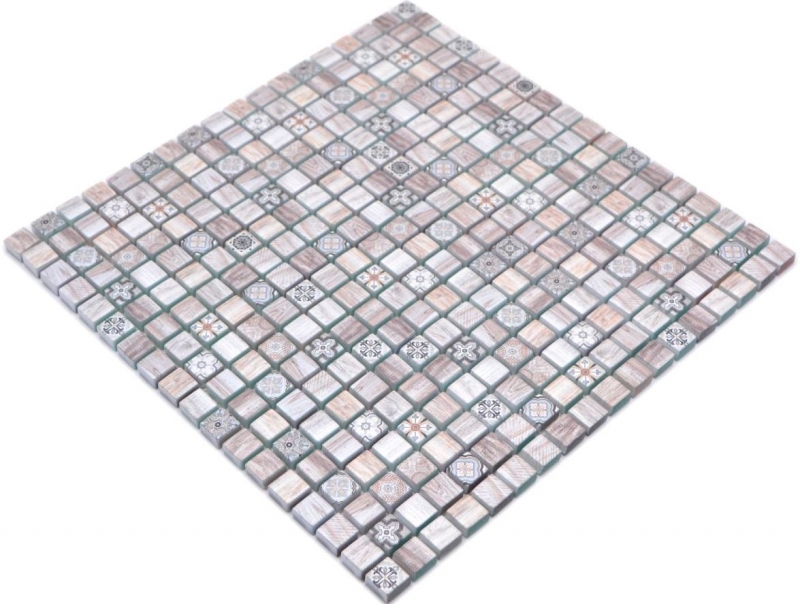 Muestra de mano mosaico azulejo mosaico de vidrio combi retro madera marrón claro azulejo backsplash cocina MOS78-W79_m
