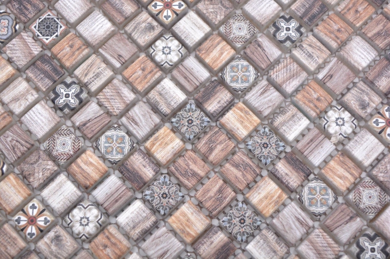 Muestra de mano mosaico azulejo mosaico de vidrio combi retro madera marrón cocina splashback baño MOS78-W89_m