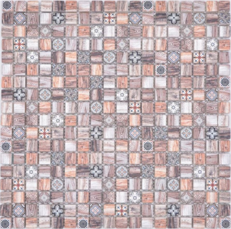 Muestra de mano mosaico azulejo mosaico de vidrio combi retro madera marrón cocina splashback baño MOS78-W89_m