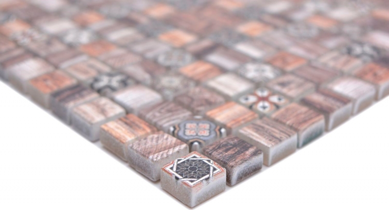 Muestra de mano mosaico azulejo mosaico de vidrio combi retro madera marrón cocina splashback baño MOS78-W89_m