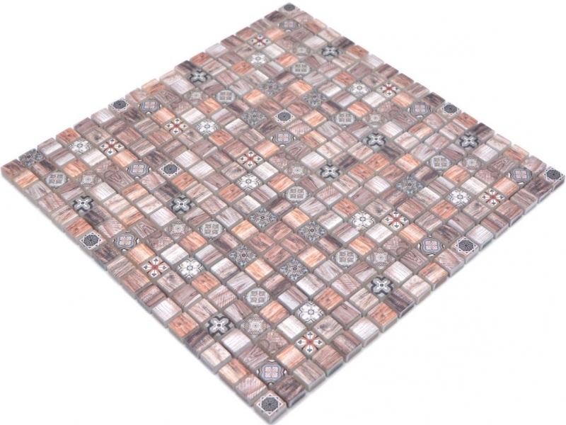 Muestra de mano mosaico azulejo mosaico de vidrio combi retro madera marrón cocina splashback baño MOS78-W89_m