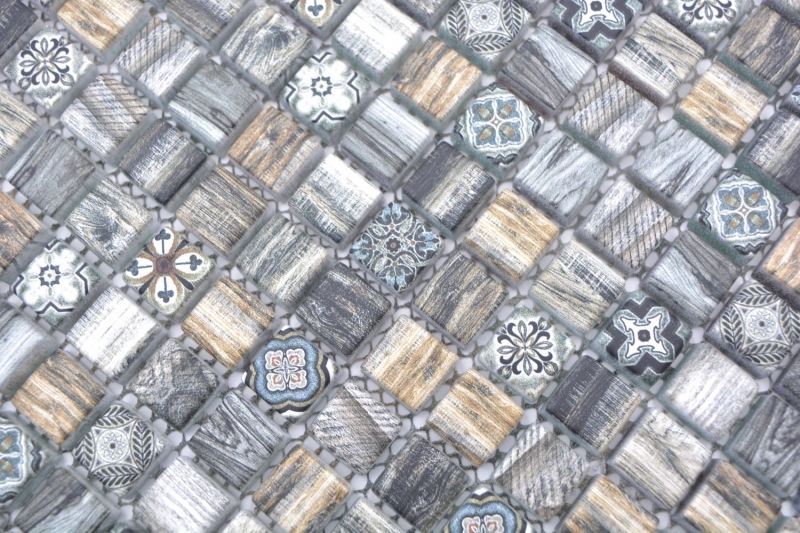 Muestra de mano mosaico azulejo de vidrio mosaico combi retro madera marrón oscuro pared baño cocina MOS78-W99_m