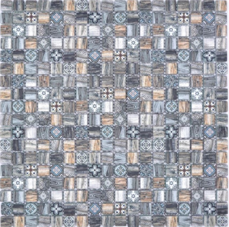 Muestra de mano mosaico azulejo de vidrio mosaico combi retro madera marrón oscuro pared baño cocina MOS78-W99_m