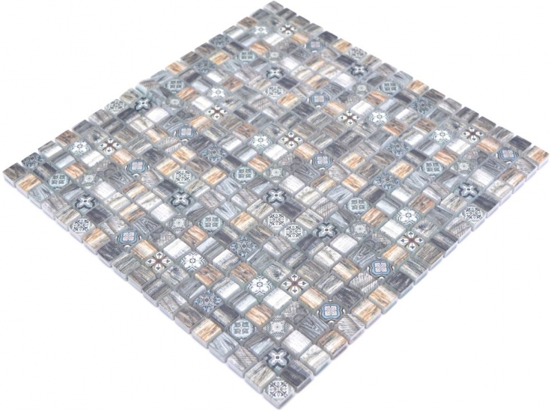 Muestra de mano mosaico azulejo de vidrio mosaico combi retro madera marrón oscuro pared baño cocina MOS78-W99_m