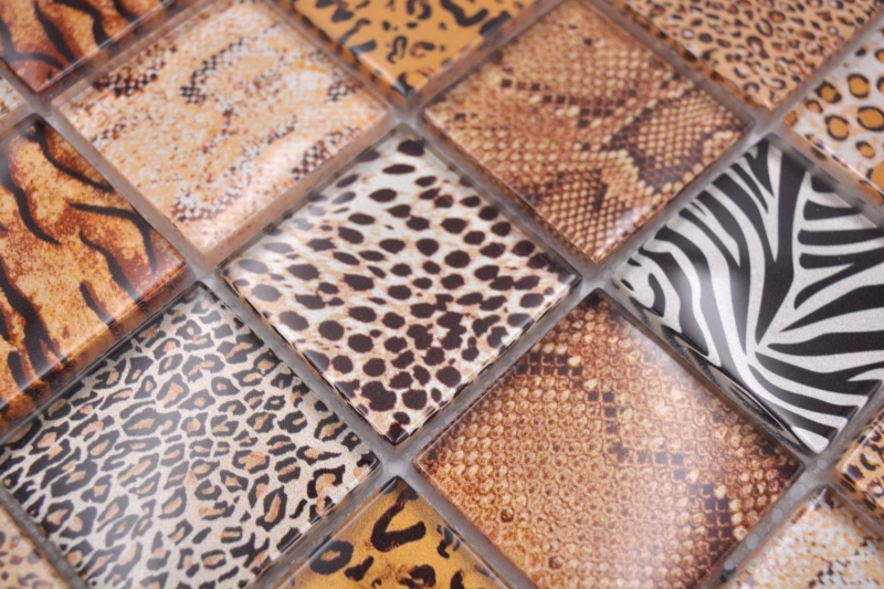 Muestra de mano mosaico azulejo vidrio mosaico combi bosque marrón claro azulejo espejo pared MOS78-W58_m