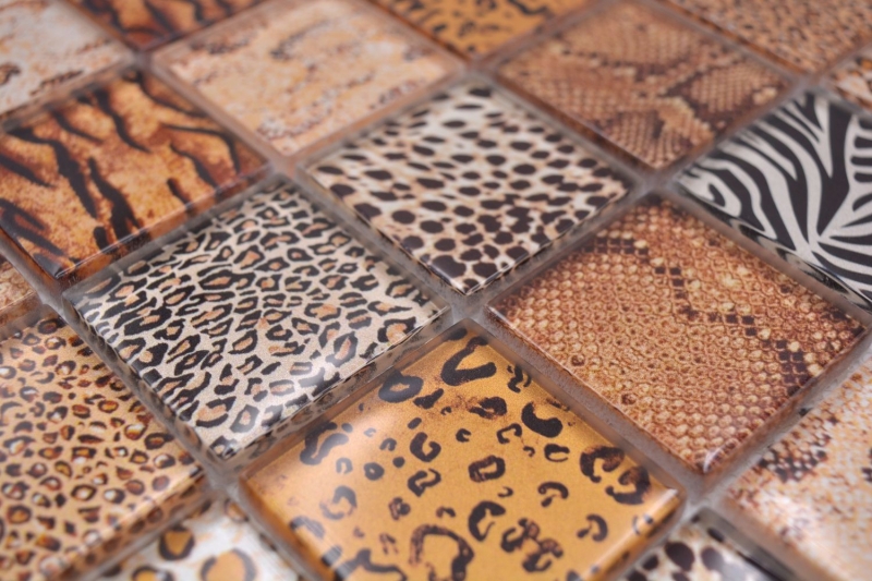 Muestra de mano mosaico azulejo vidrio mosaico combi bosque marrón claro azulejo espejo pared MOS78-W58_m