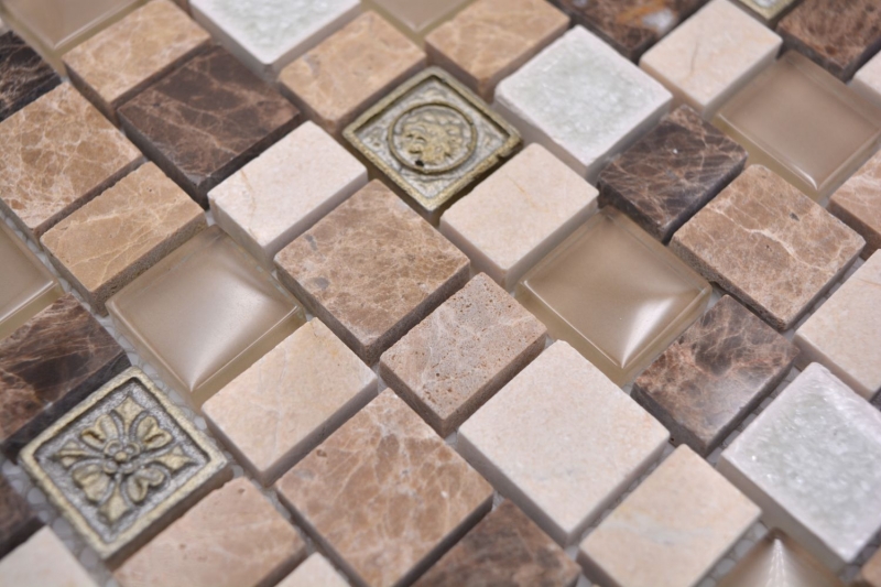 Muestra de mano mosaico azulejo mosaico compuesto multiformato piedra resina cerámica mezcla emperador azulejo backsplash MOS85-2FD_m