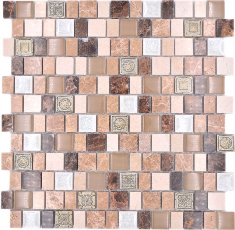 Muestra de mano mosaico azulejo mosaico compuesto multiformato piedra resina cerámica mezcla emperador azulejo backsplash MOS85-2FD_m