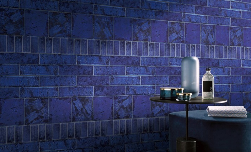 Azulejo de pared vintage cerámica azul brillante cocina baño ducha MOS24-AIR02