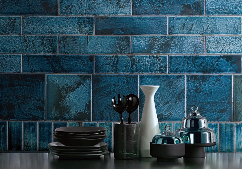 Azulejo vintage cerámica verde azul brillante baño cocina splashback MOS24-AIR04