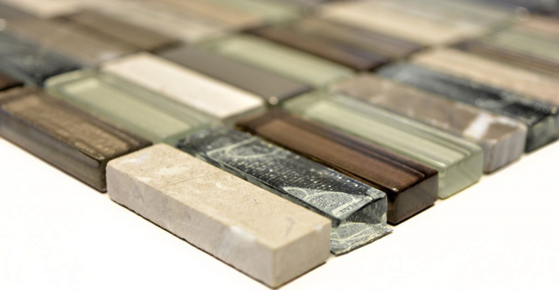 Rectángulo azulejos de mosaico de vidrio varillas de mosaico de color marrón claro gris plata piedra natural mármol azulejo backsplash pared de la cocina - MOS87-SM68_f | 10 esteras de mosaico