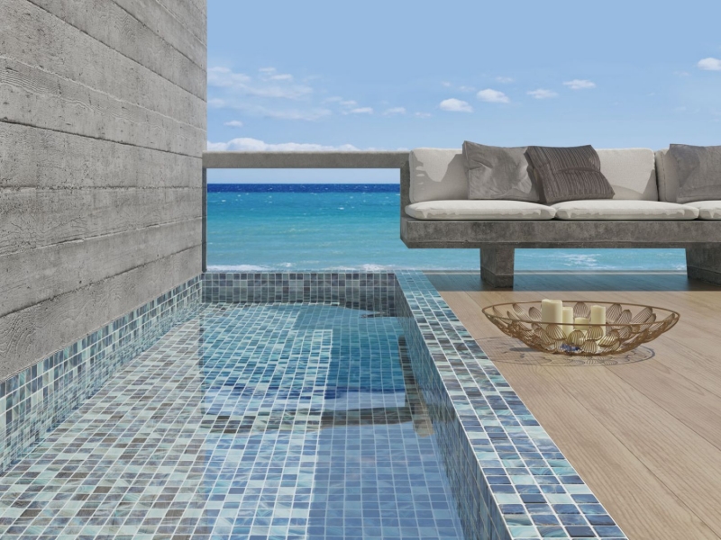 Piscina mosaico piscina mosaico de vidrio azul real iridiscente brillante pared suelo cocina baño ducha MOS220-P56384