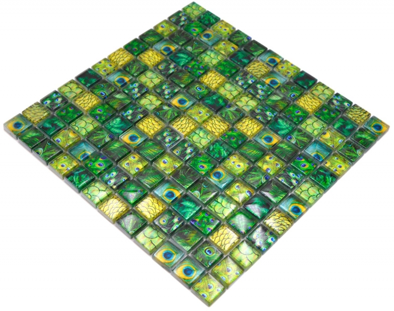 Mosaico de vidrio mosaico azulejo verde brillante pavo real pared cocina baño ducha MOS68-WL84