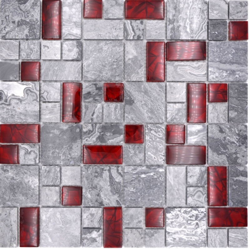 Piedra natural de mosaico de vidrio gris con rojo brillante piso de la pared cocina cuarto de baño ducha - MOS88-0409