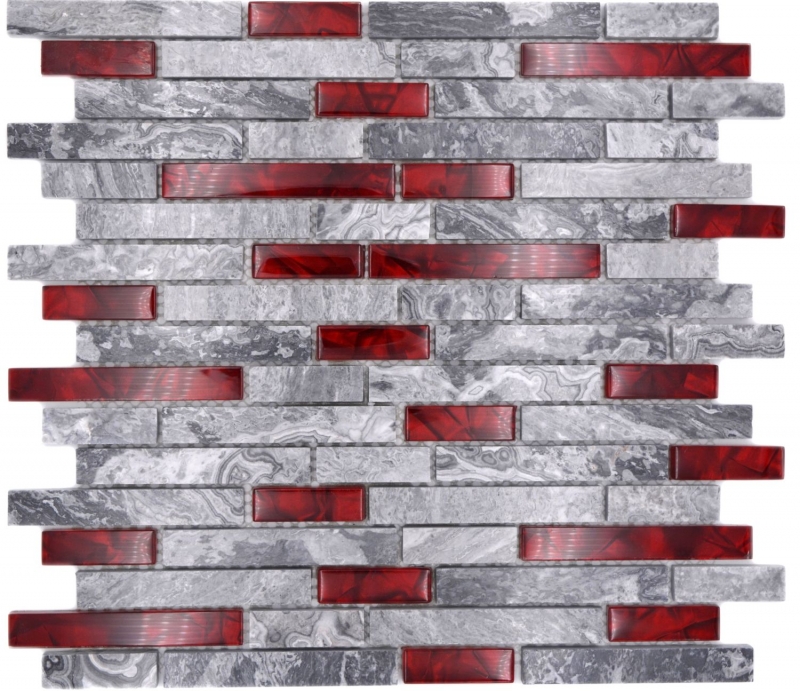 Piedra natural de mosaico de vidrio gris con rojo brillante pared de la cocina cuarto de baño ducha - MOS87-0409
