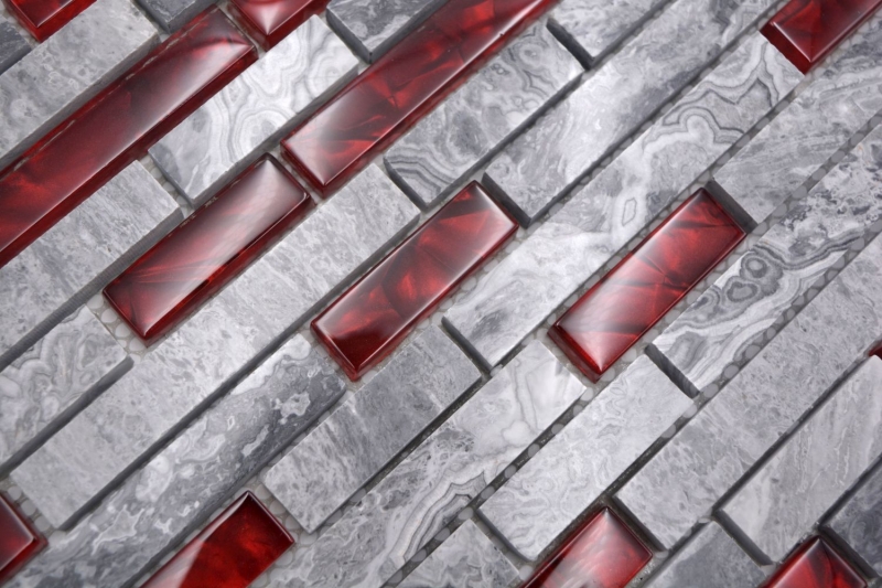 Piedra natural de mosaico de vidrio gris con rojo brillante pared de la cocina cuarto de baño ducha - MOS87-0409