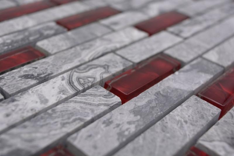 Piedra natural de mosaico de vidrio gris con rojo brillante pared de la cocina cuarto de baño ducha - MOS87-0409