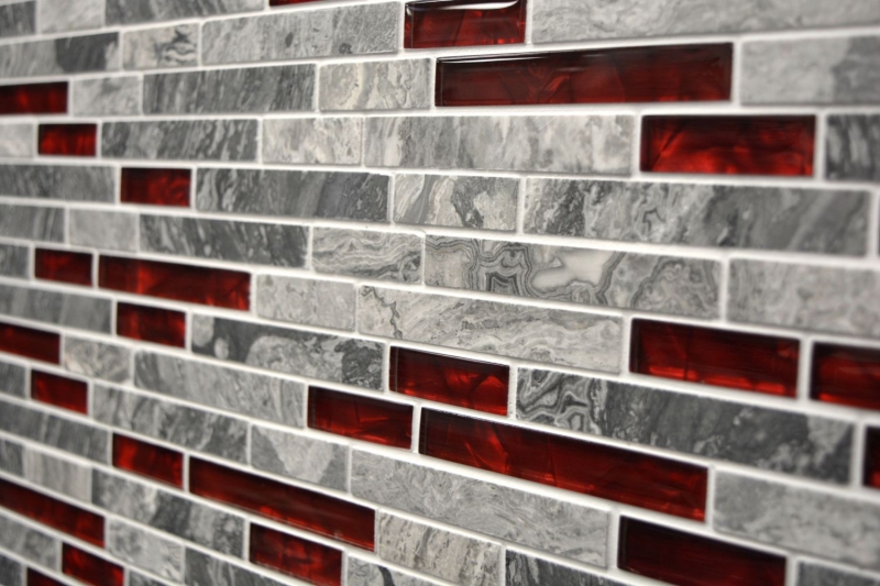Piedra natural de mosaico de vidrio gris con rojo brillante pared de la cocina cuarto de baño ducha - MOS87-0409