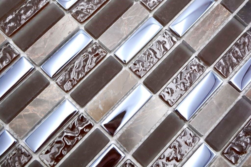 Mosaico de vidrio de piedra natural marrón brillante pared cocina baño ducha - MOS87-SM138