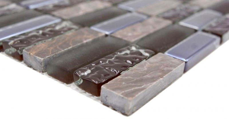 Mosaico de vidrio de piedra natural marrón brillante pared cocina baño ducha - MOS87-SM138