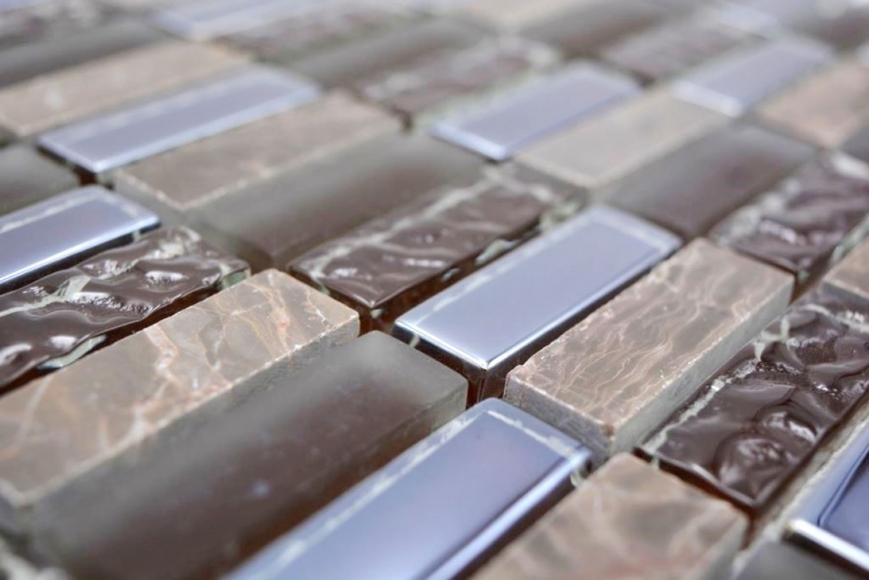 Mosaico de vidrio de piedra natural marrón brillante pared cocina baño ducha - MOS87-SM138