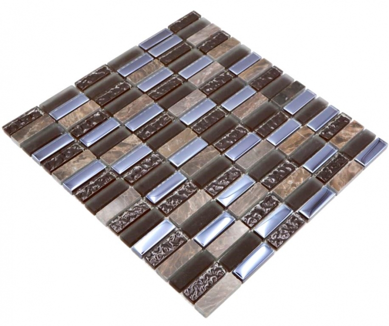 Mosaico de vidrio de piedra natural marrón brillante pared cocina baño ducha - MOS87-SM138