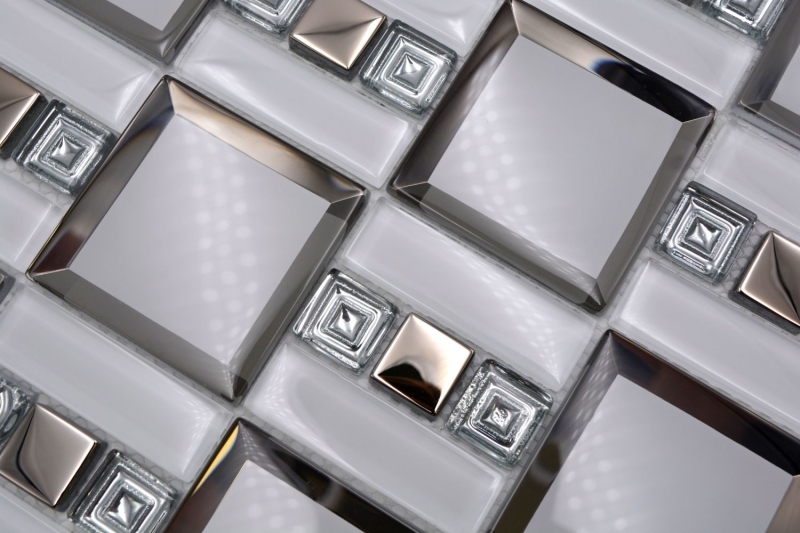 Mosaico de vidrio mosaico azulejo blanco plata brillante pared cocina baño ducha MOS88-SQ98