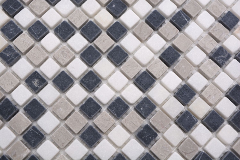 Mosaico de piedra natural de mármol beige gris negro mate pared piso cocina baño ducha MOS38-15-1125