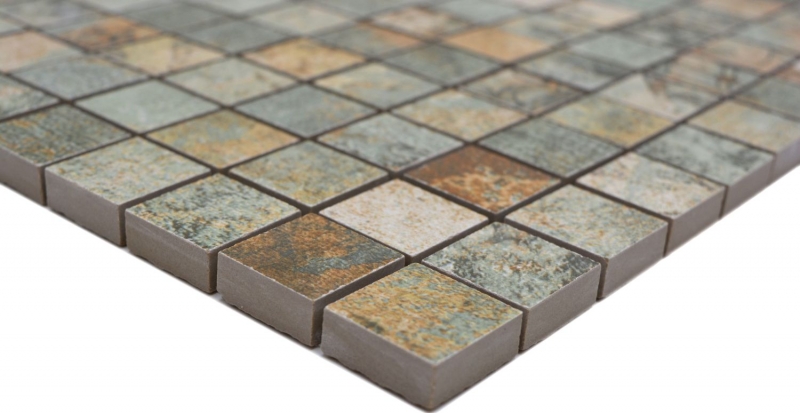 Mosaico de cerámica gres porcelánico beige marrón gris verde mate pared suelo cocina baño ducha MOS18-25CB_f