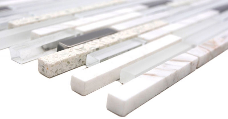 Mosaico de vidrio de piedra natural compuesto / piedra blanca brillante pared cocina cuarto de baño ducha - MOS86-SV62_f
