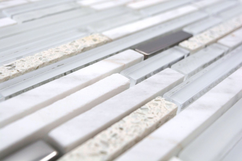 Mosaico de vidrio de piedra natural compuesto / piedra blanca brillante pared cocina cuarto de baño ducha - MOS86-SV62_f