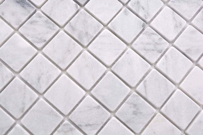 Mosaico de piedra natural mármol blanco carrara look mate pared suelo cocina baño ducha MOS42-32-2000_f