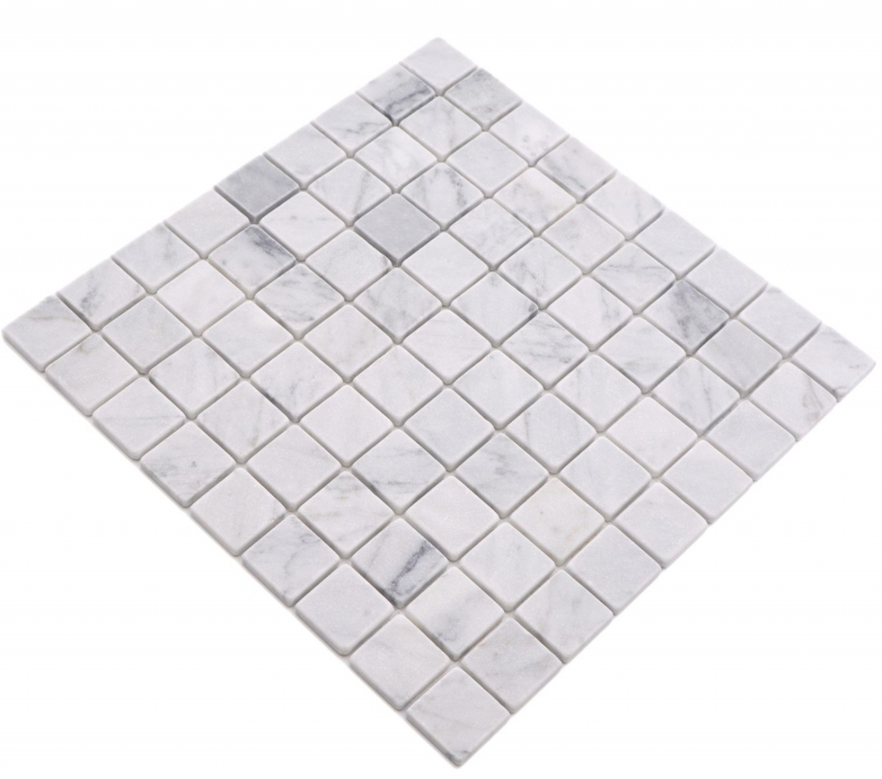 Mosaico de piedra natural mármol blanco carrara look mate pared suelo cocina baño ducha MOS42-32-2000_f