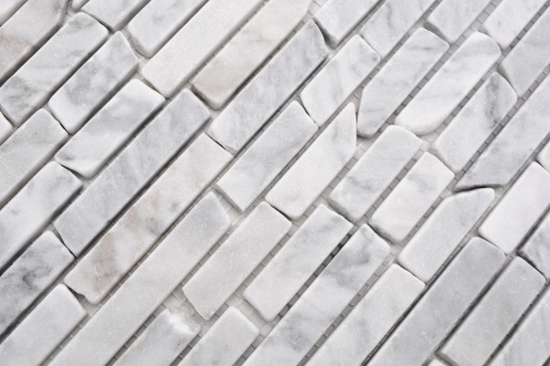 Azulejos de mosaico de piedra natural mármol blanco carrara look mate pared suelo cocina baño ducha MOS40-Brick2000_f