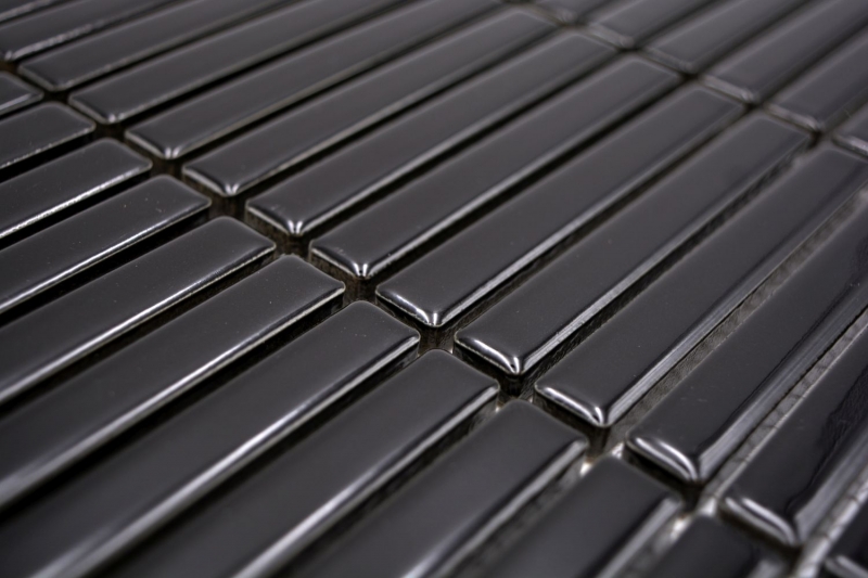 Cerámica mosaico mosaico varillas negro brillante pared cocina baño ducha MOS24-CG21_f