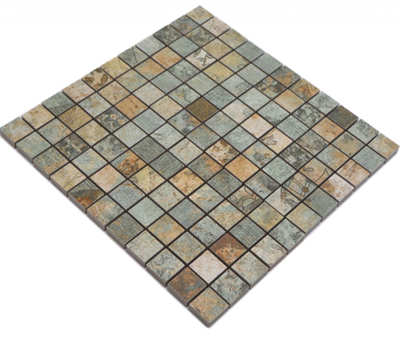 Muestra de mano cerámica mosaico porcelana gres beige marrón gris verdoso mate pared suelo cocina baño ducha MOS18-25CB_m