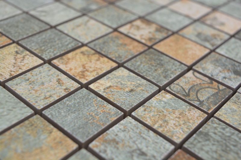 Muestra de mano cerámica mosaico porcelana gres beige marrón gris verdoso mate pared suelo cocina baño ducha MOS18-25CB_m