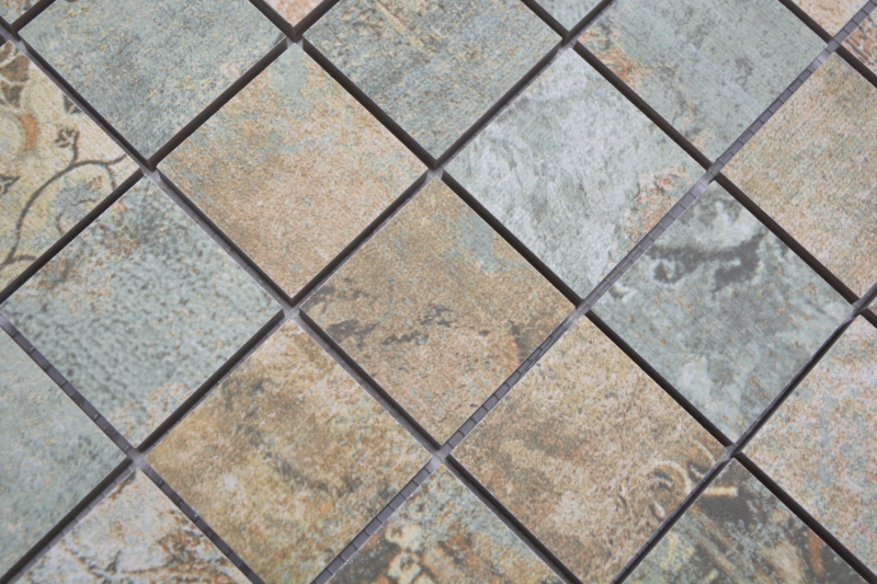 Mano patrón de cerámica mosaico de gres porcelánico beige marrón verde mate pared piso cocina baño ducha MOS14-47CB_m