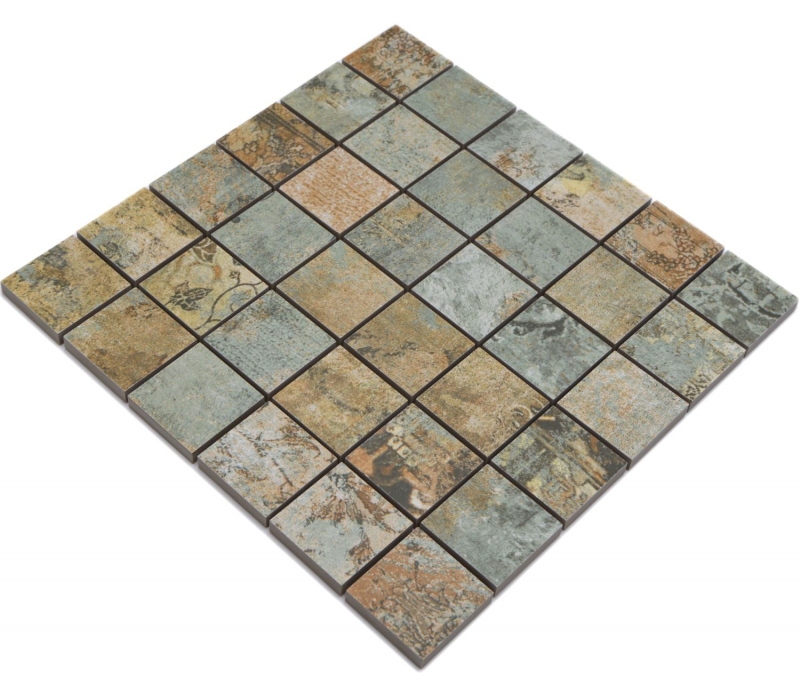 Mano patrón de cerámica mosaico de gres porcelánico beige marrón verde mate pared piso cocina baño ducha MOS14-47CB_m