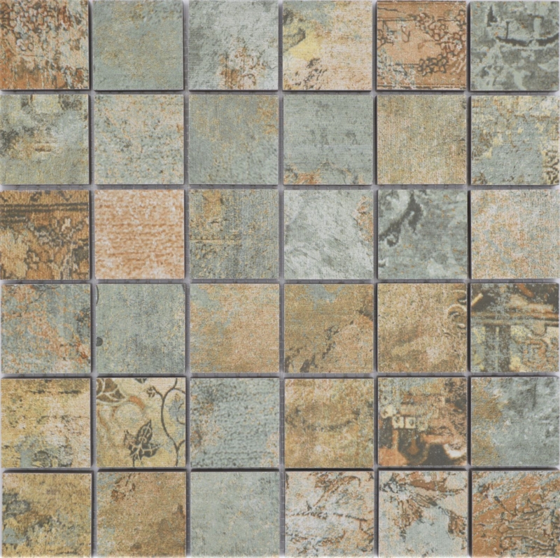Mano patrón de cerámica mosaico de gres porcelánico beige marrón verde mate pared piso cocina baño ducha MOS14-47CB_m